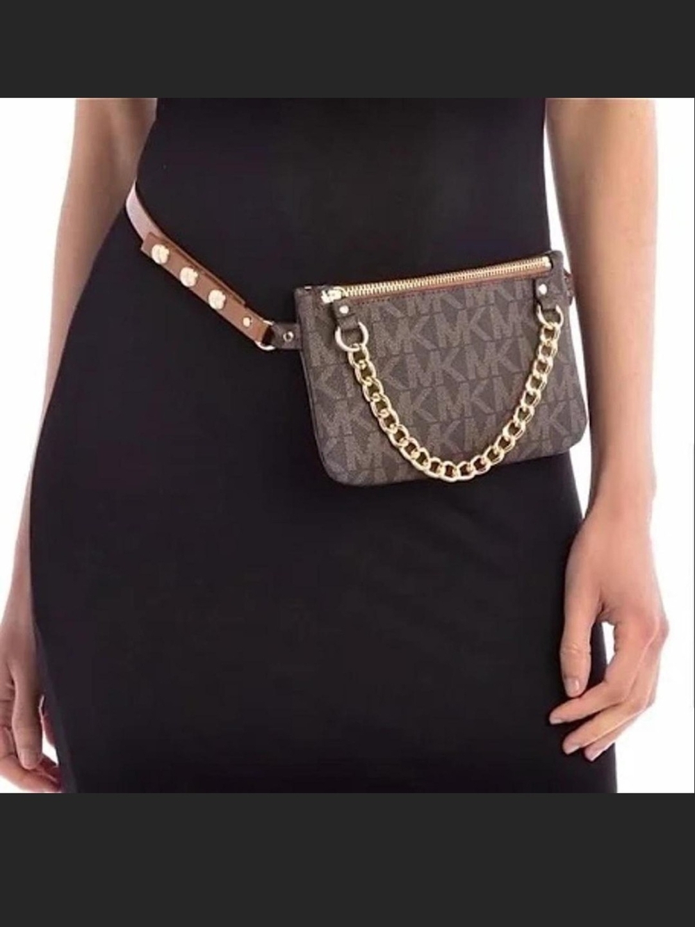 Michael Kors Brown Logo Chain Belt Bag
